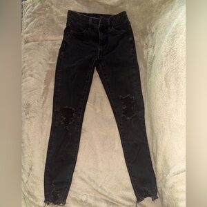 American Eagle The Dream Jean Black Ripped High Rise Jeggings Size 000 Short